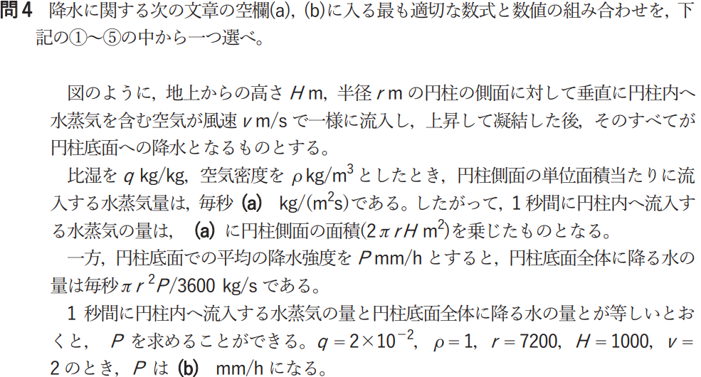 気象予報士試験　第48回　一般　問4