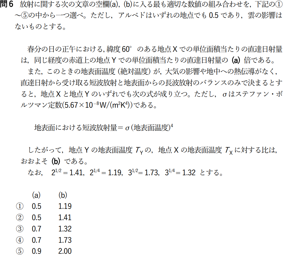 気象予報士試験　第48回　一般　問6