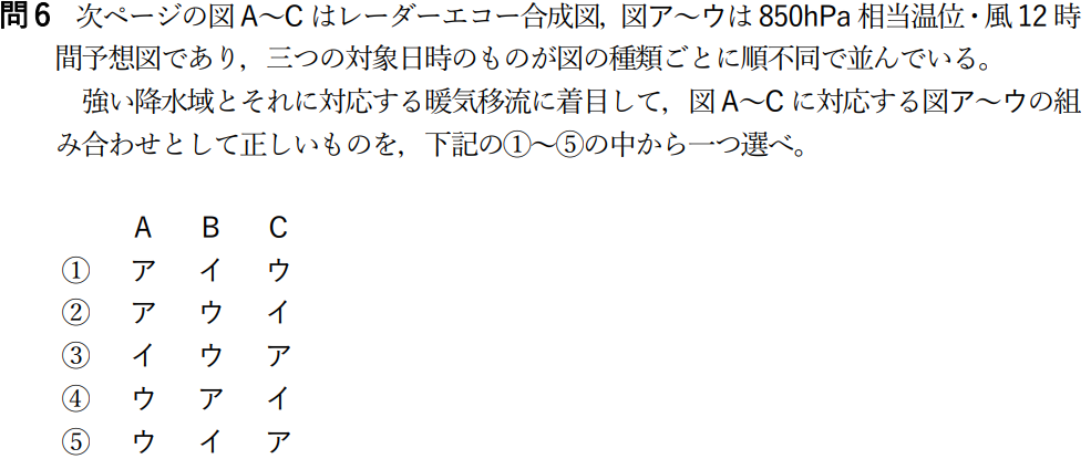 気象予報士試験　第48回　専門　問6