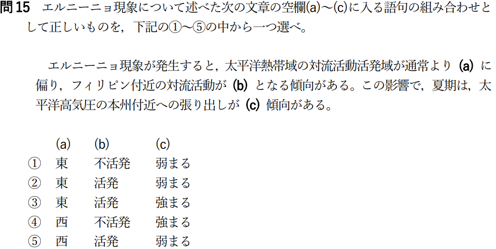 気象予報士試験　第48回　専門　問15