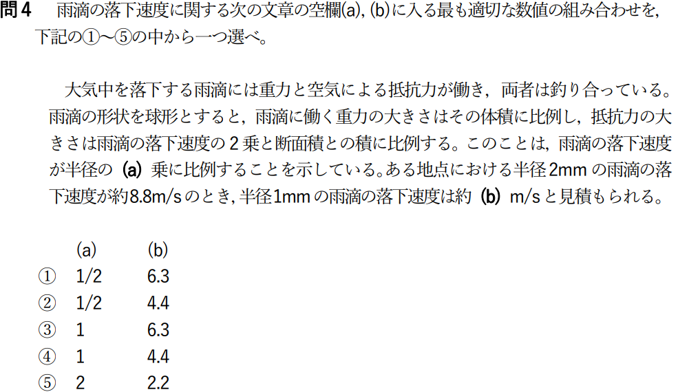 気象予報士試験　第49回　一般　問4