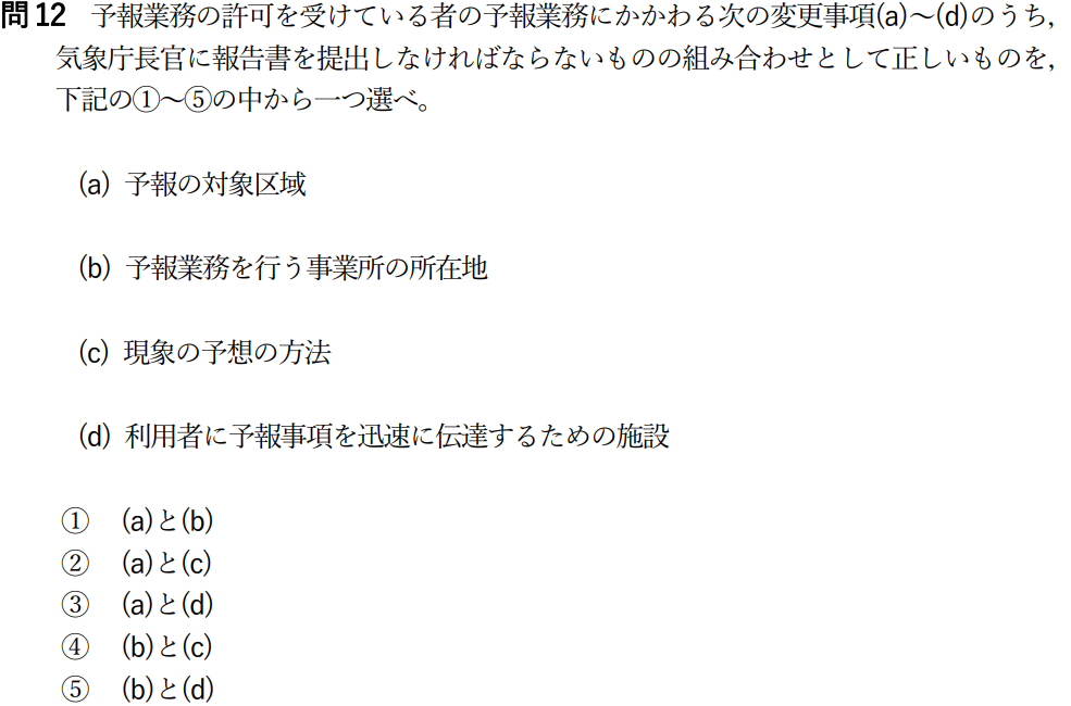 気象予報士試験　第49回　一般　問12