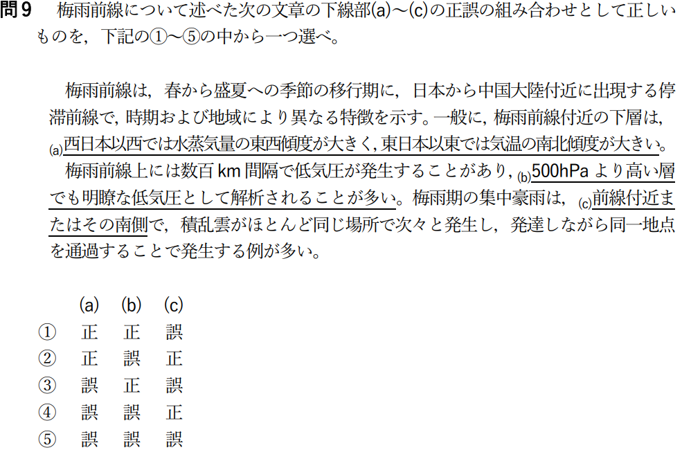 気象予報士試験　第49回　専門　問9