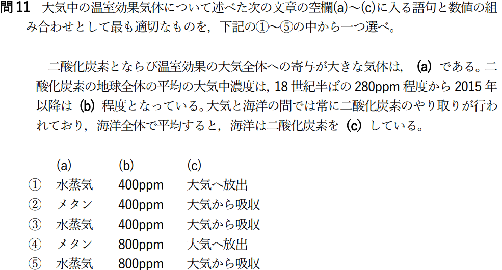 気象予報士試験　第50回　一般　問11