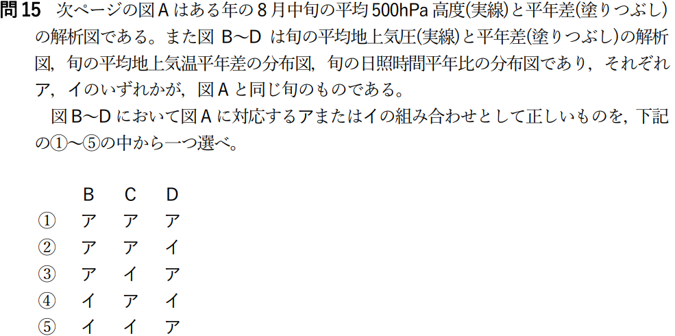 気象予報士試験　第50回　専門　問15