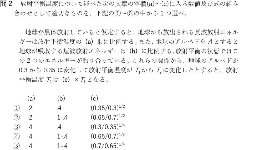 気象予報士試験　第61回　一般　問2