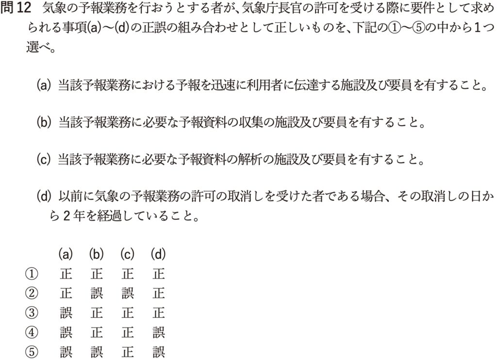 気象予報士試験 第62回 一般 問12