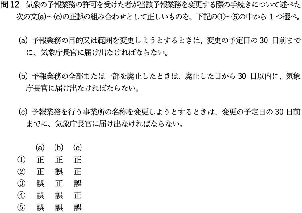 気象予報士試験 第63回 一般 問12