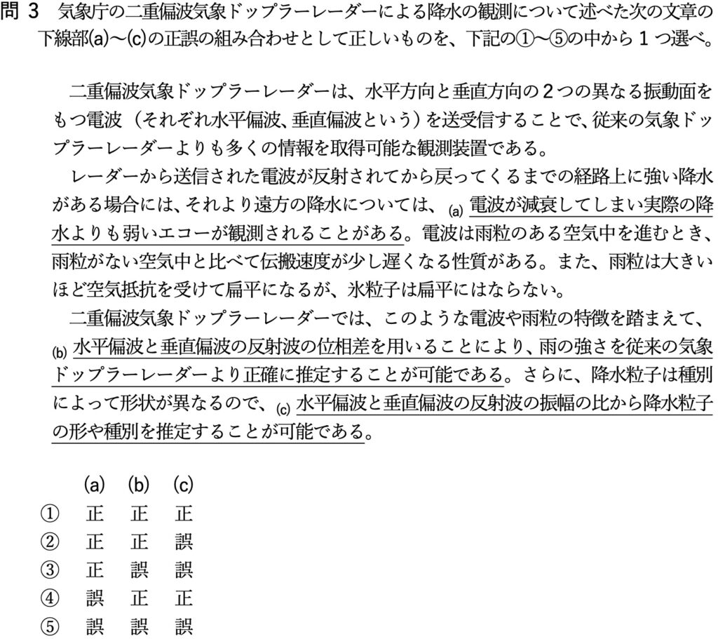 気象予報士試験 第63回 専門 問3