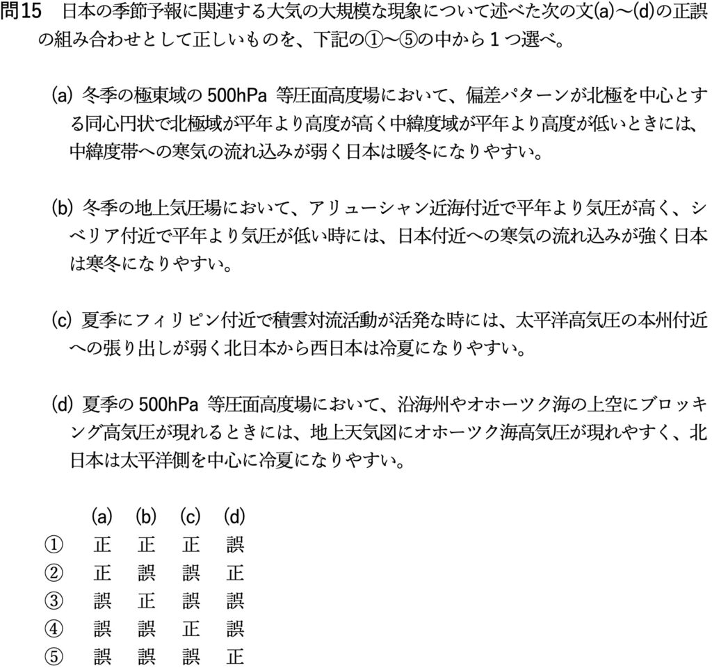 気象予報士試験 第63回 専門 問15